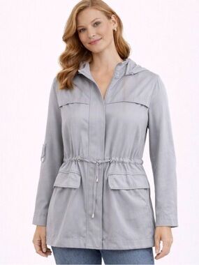 💐SPRING💐Avec Les Filles Light Gray Anorak Drawstring Hooded Jacket sz Large